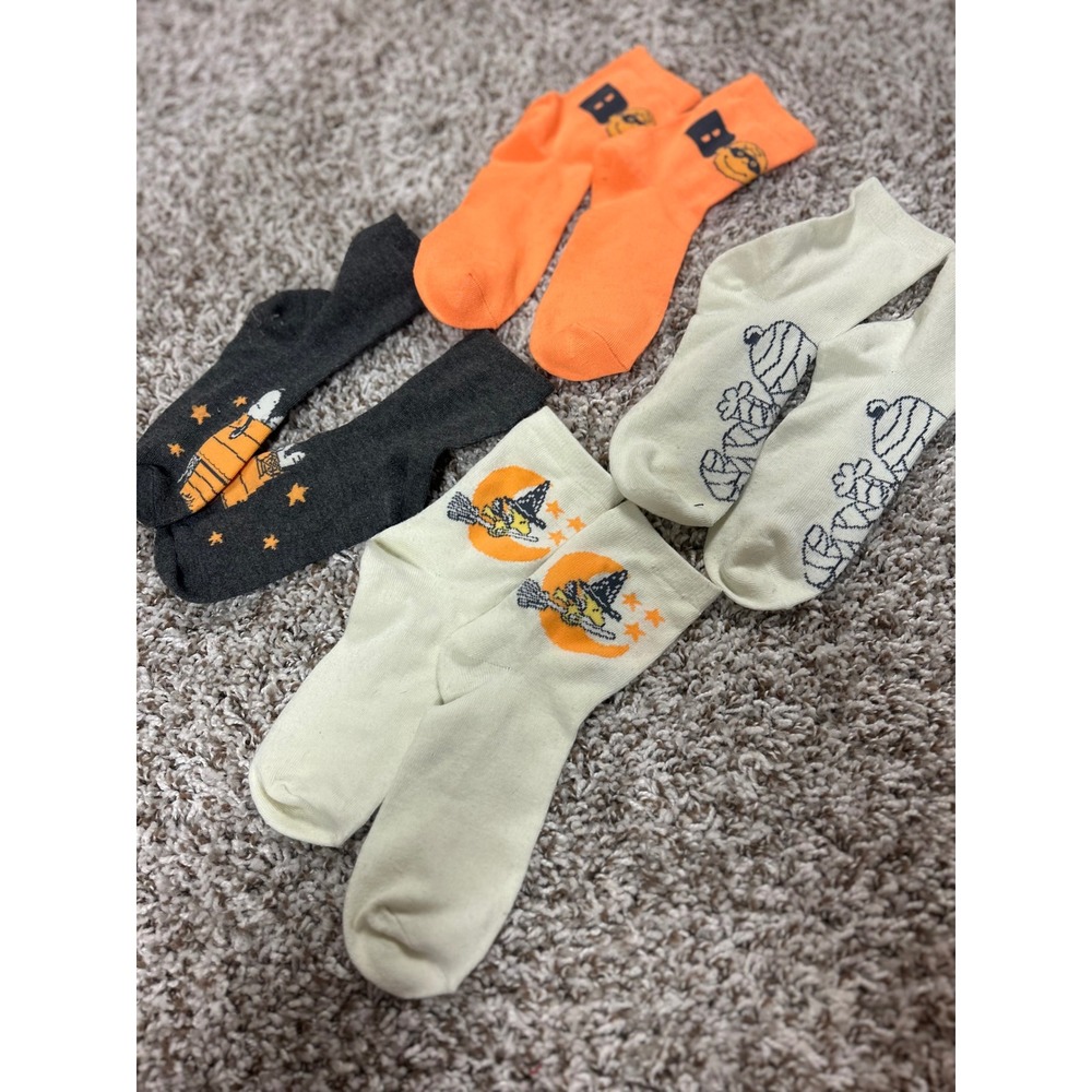 Peanuts Snoopy Halloween Ankle Socks 4 Pair Bundle Woodstock Mummy Witch Orange